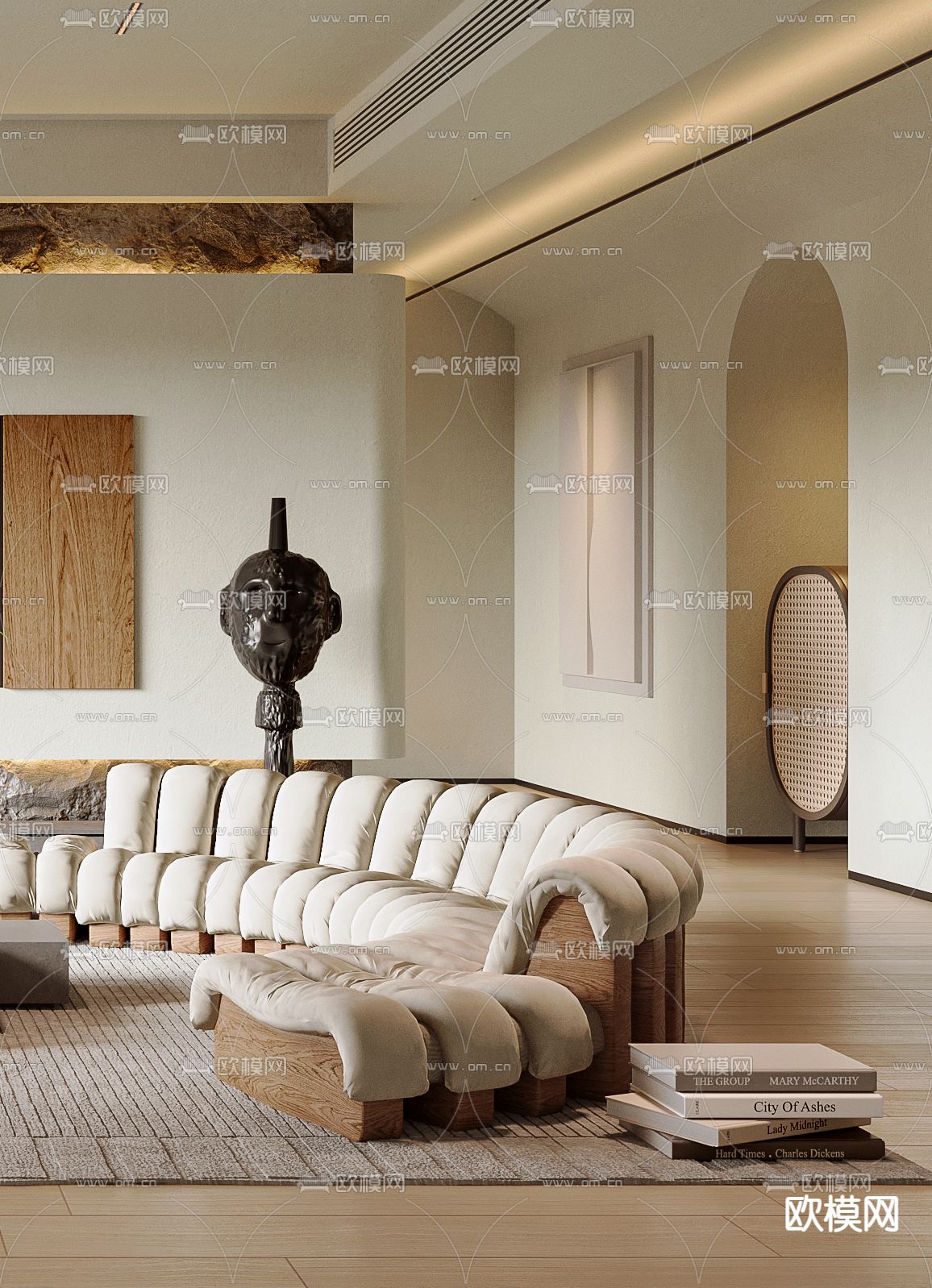 奶油风家居客厅3d模型下载（渲染图4）