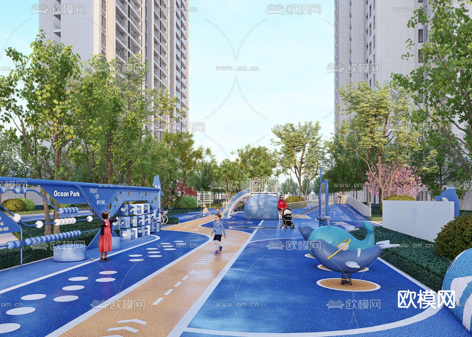 现代海洋主题儿童乐园械su模型下载（渲染图1）