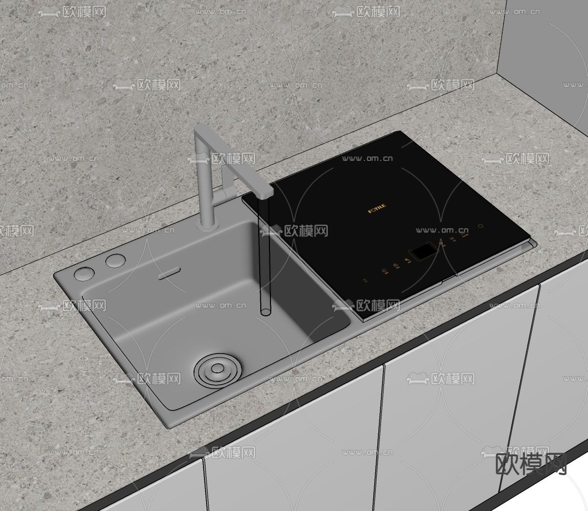 现代方太水槽洗碗机su模型下载（渲染图2）