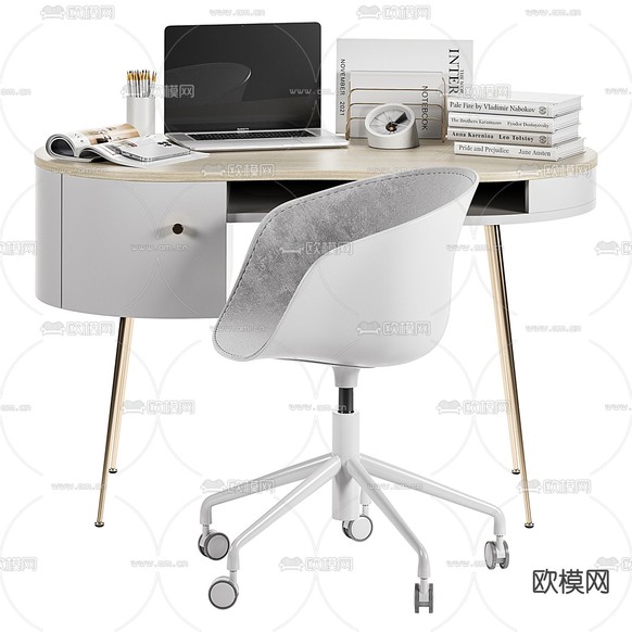 轻奢书桌椅 写字台3d模型下载(渲染图1)