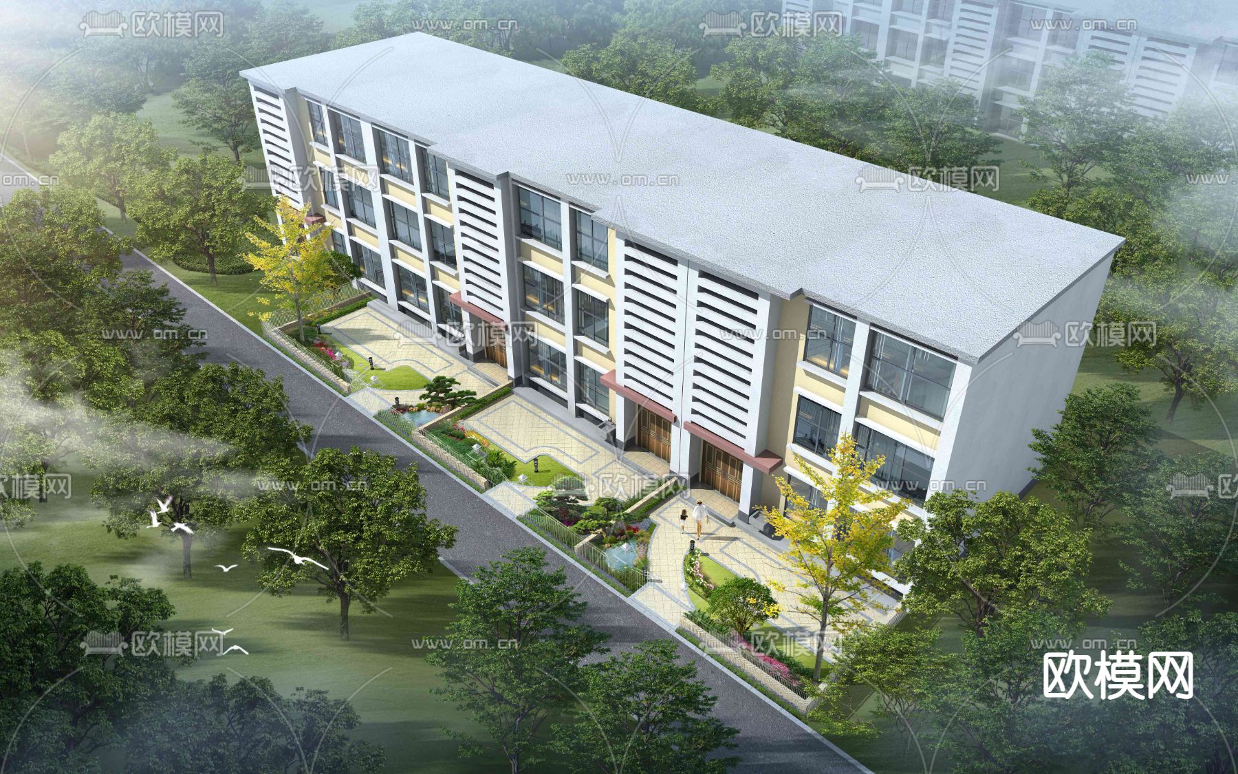 现代办公楼鸟瞰psd下载