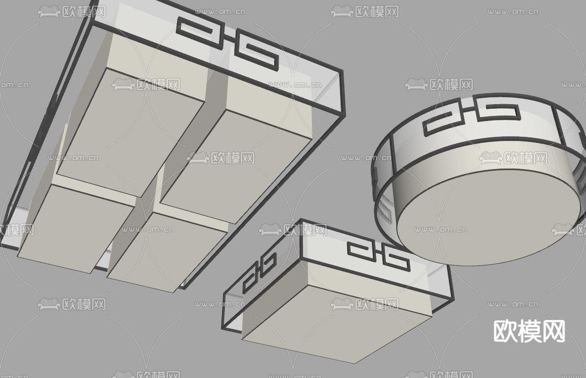 新中式吸顶灯su模型下载（渲染图2）