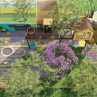  现代儿童区亲子乐园su模型 