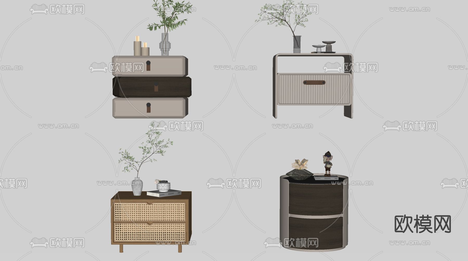 现代床头柜su模型下载（渲染图2）