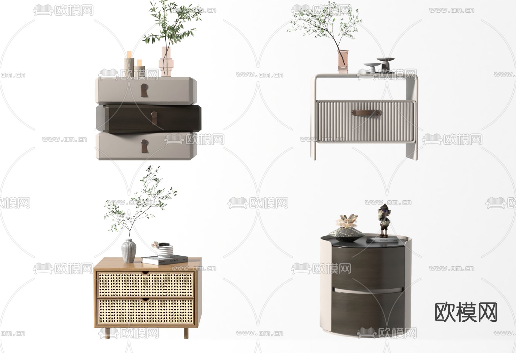 现代床头柜su模型下载（渲染图1）