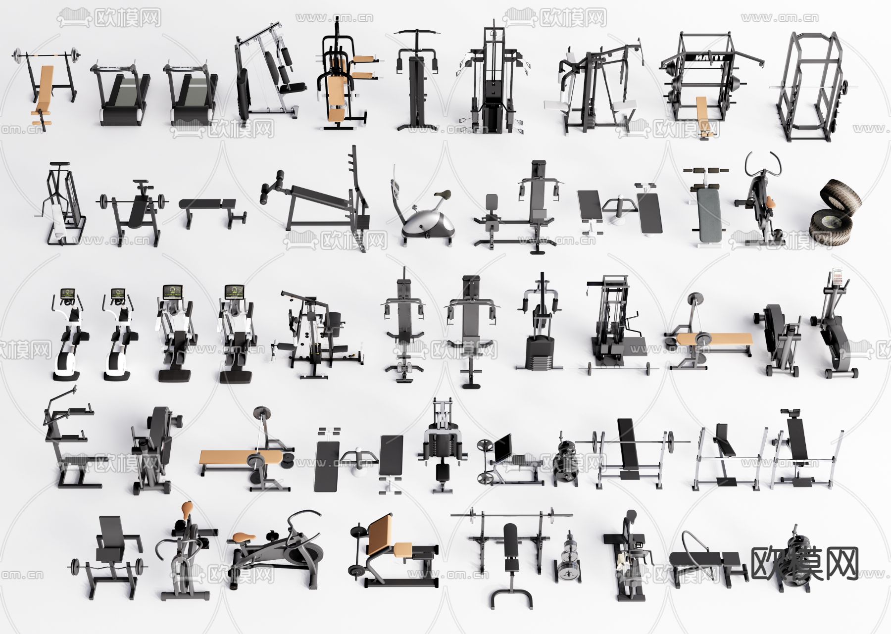 现代健身器材 运动器材su模型下载（渲染图1）