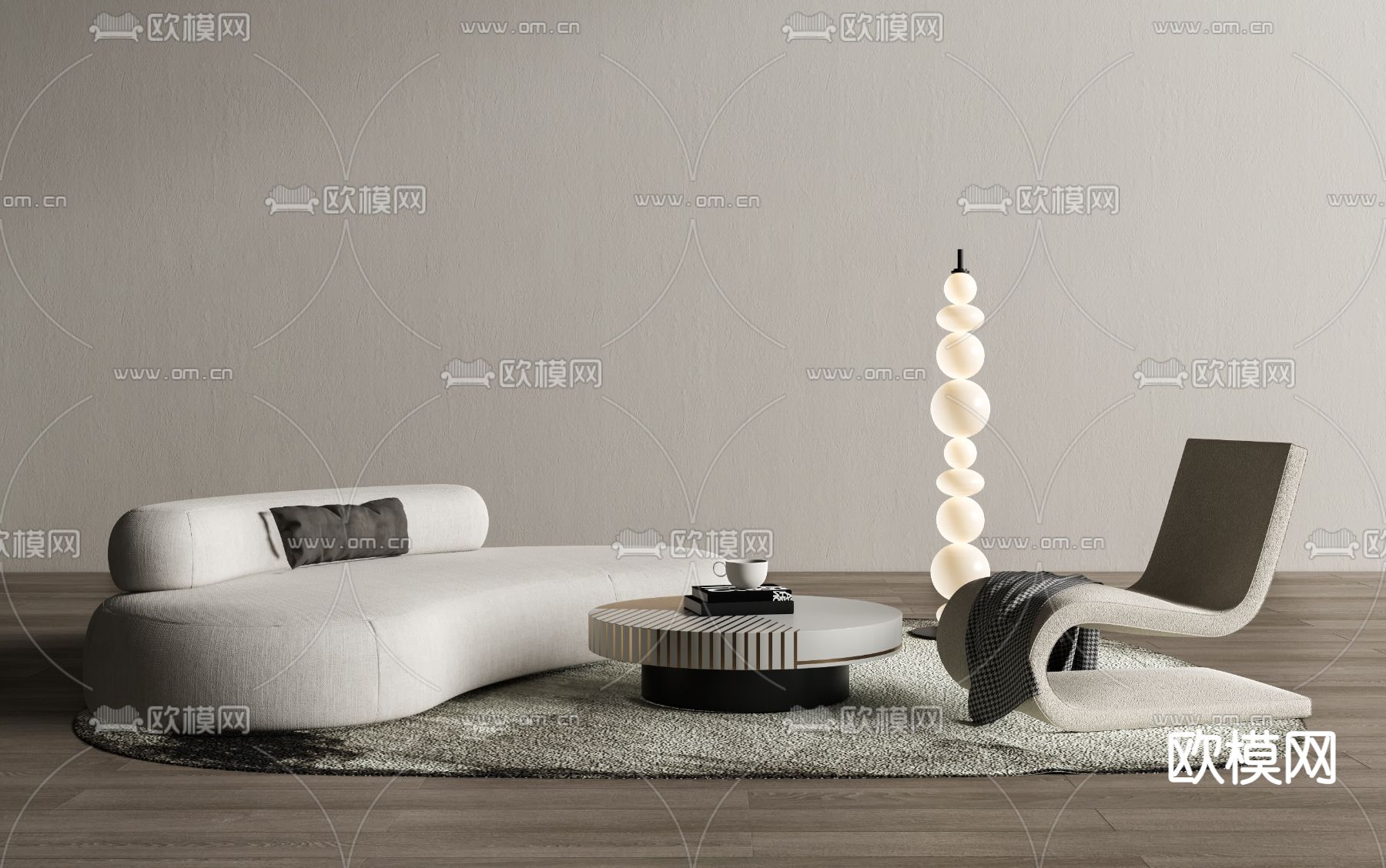 弧形组合沙发 异形沙发su模型下载（渲染图1）