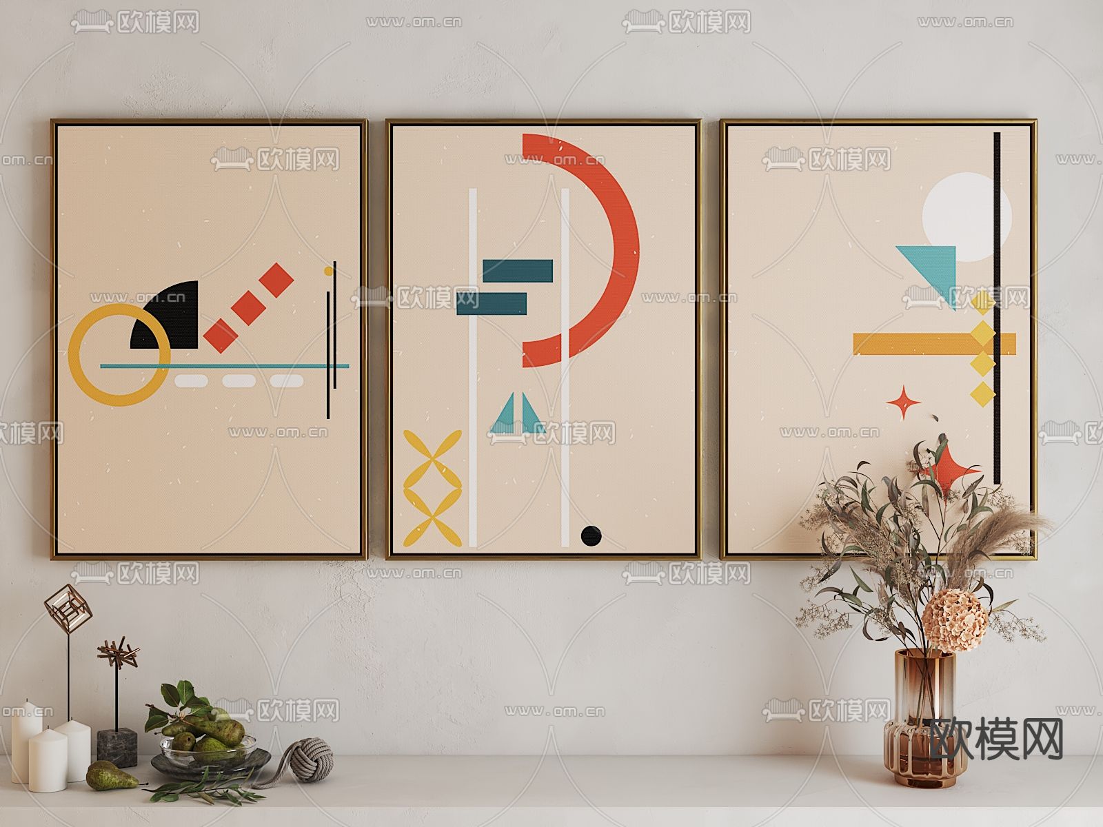 轻奢几何艺术挂画3d模型下载