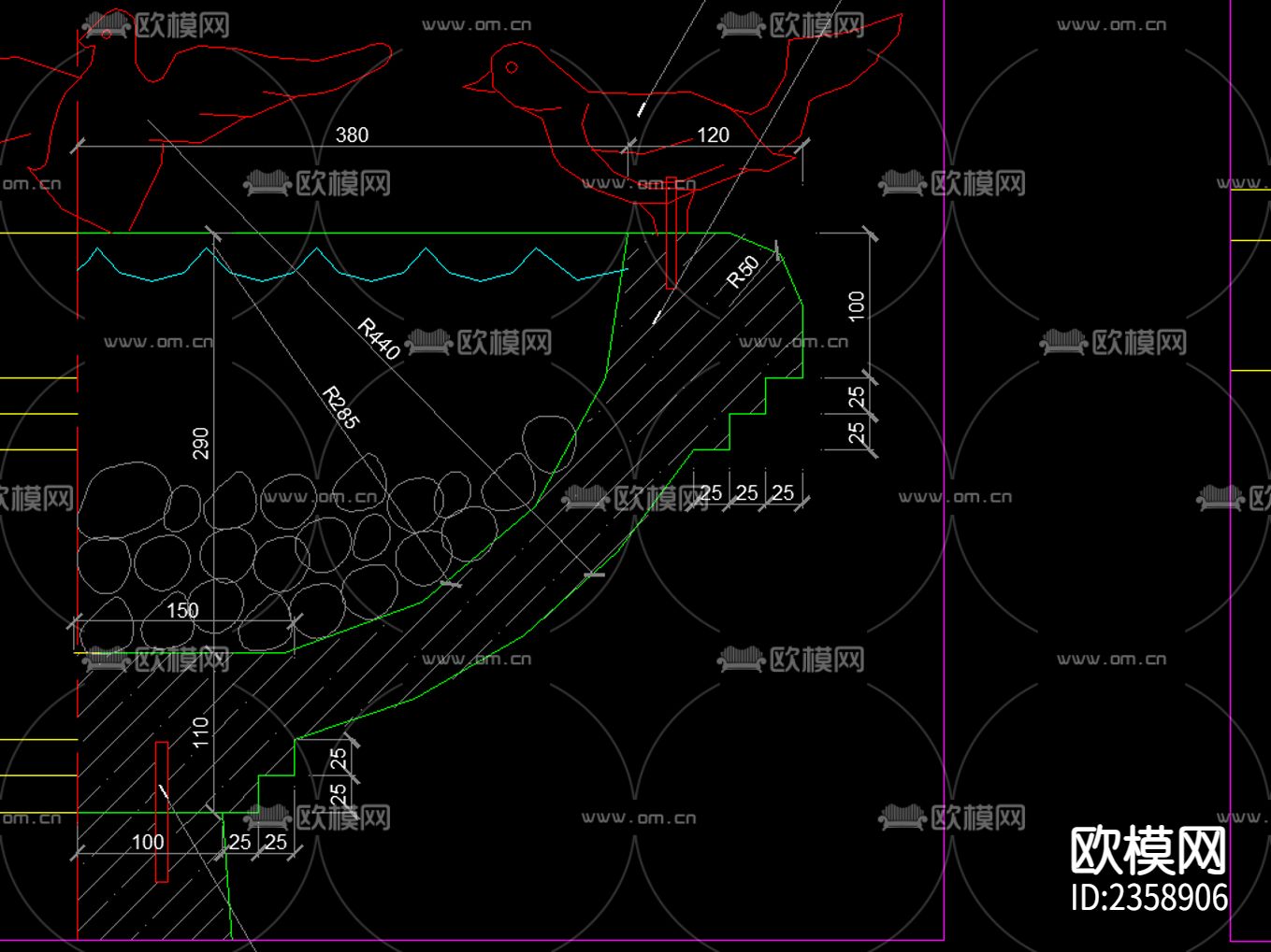 欧式古典 花钵流水 水景 CAD施工图下载（渲染图7）