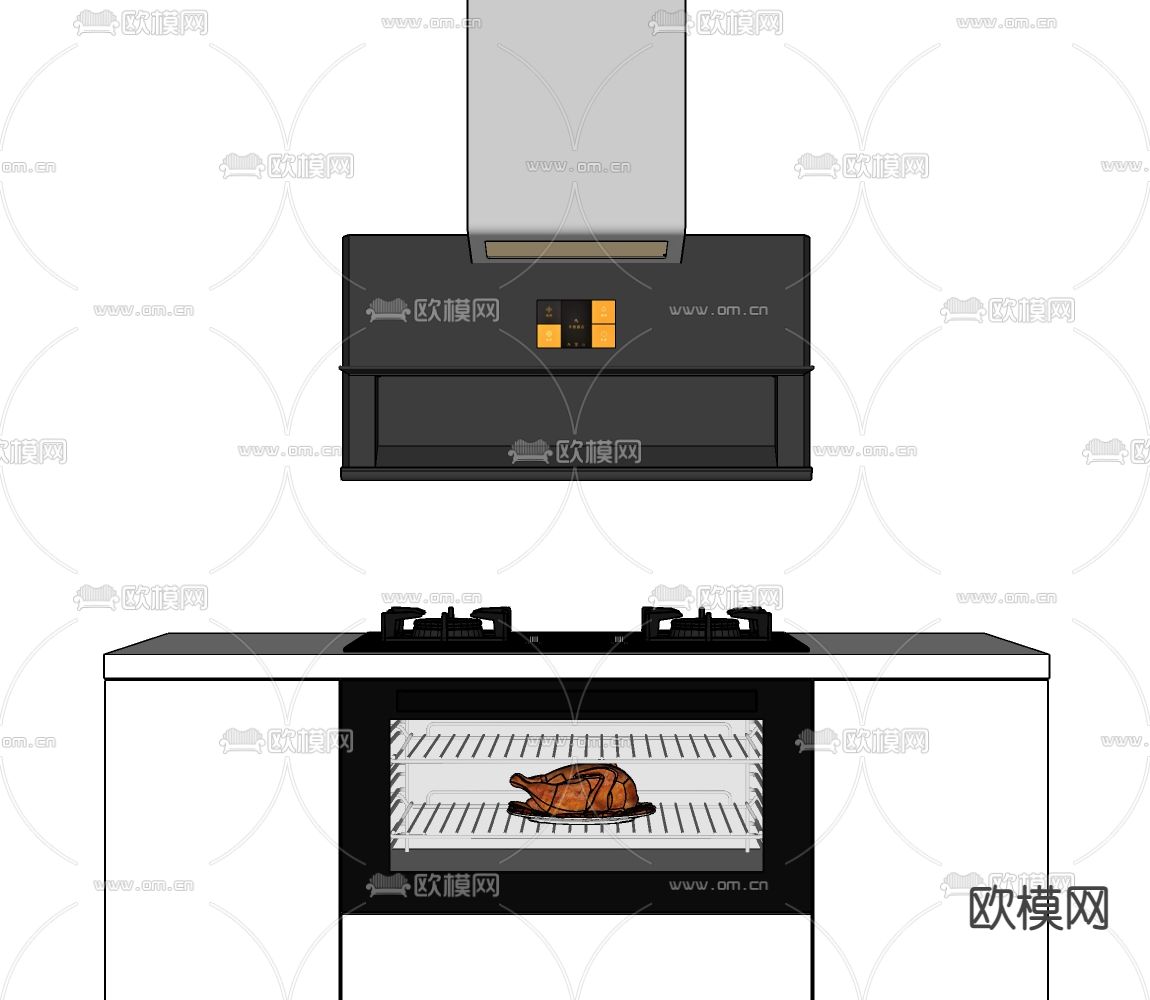 现代方太集成灶台su模型下载（渲染图2）