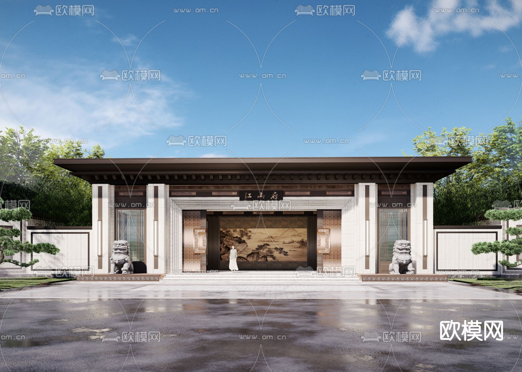 新中式示范区大门su模型下载_ID12186544_sketchup模型下载-欧模网