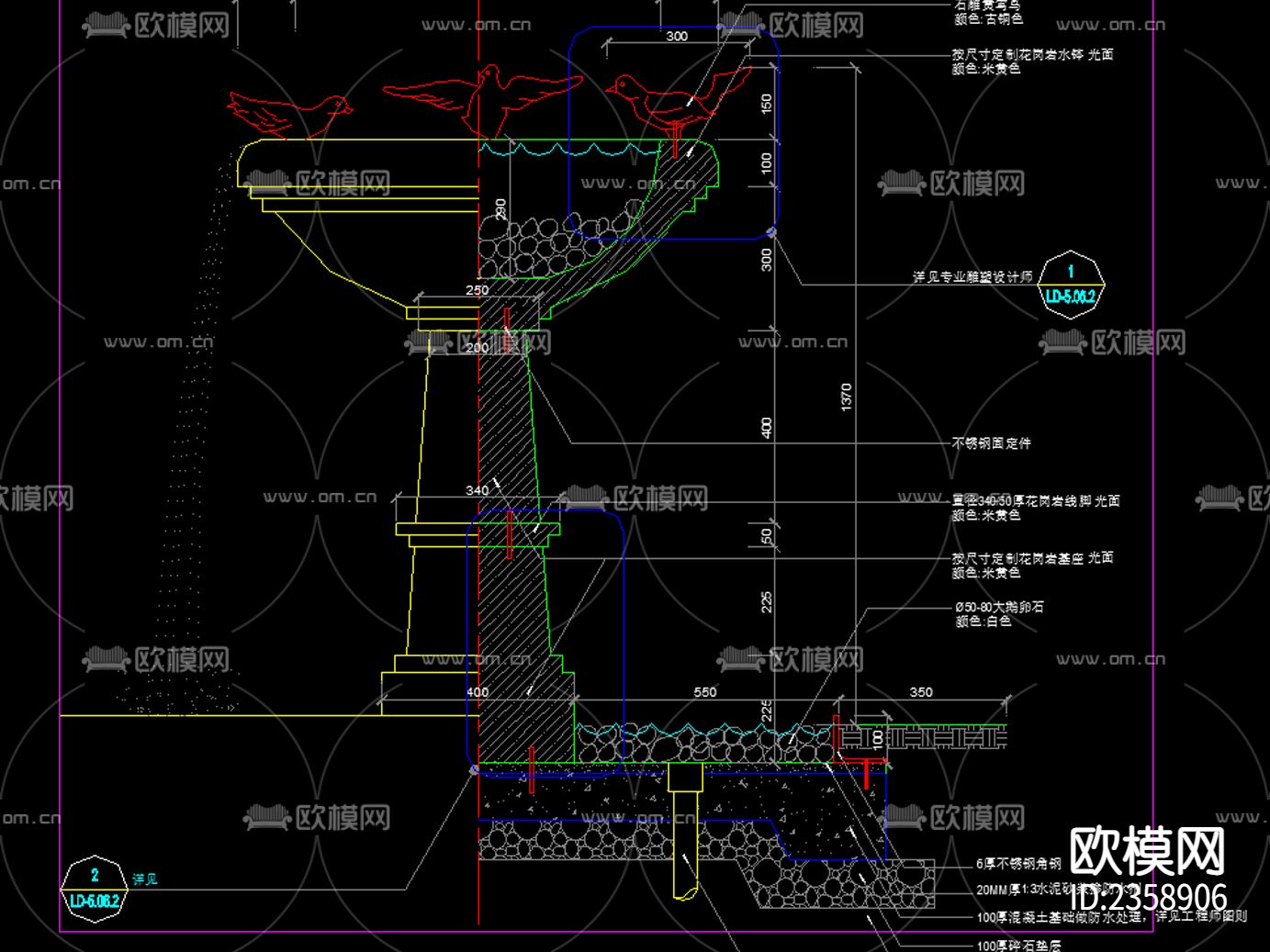 欧式古典 花钵流水 水景 CAD施工图下载（渲染图6）