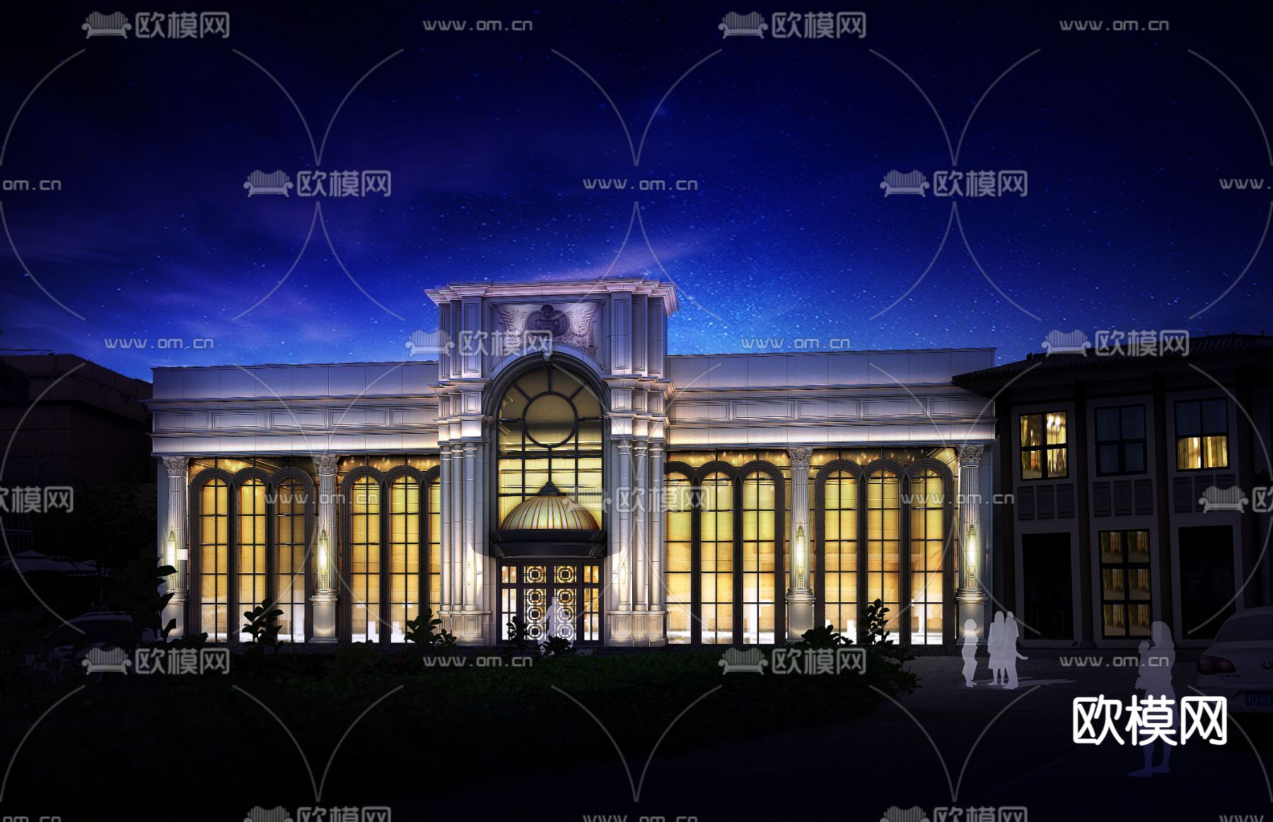 欧式别墅外观夜景psd下载