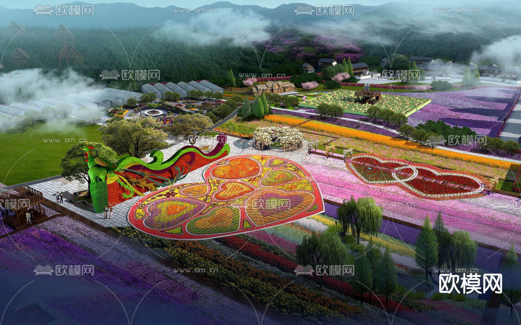 现代园林景观鸟瞰psd下载