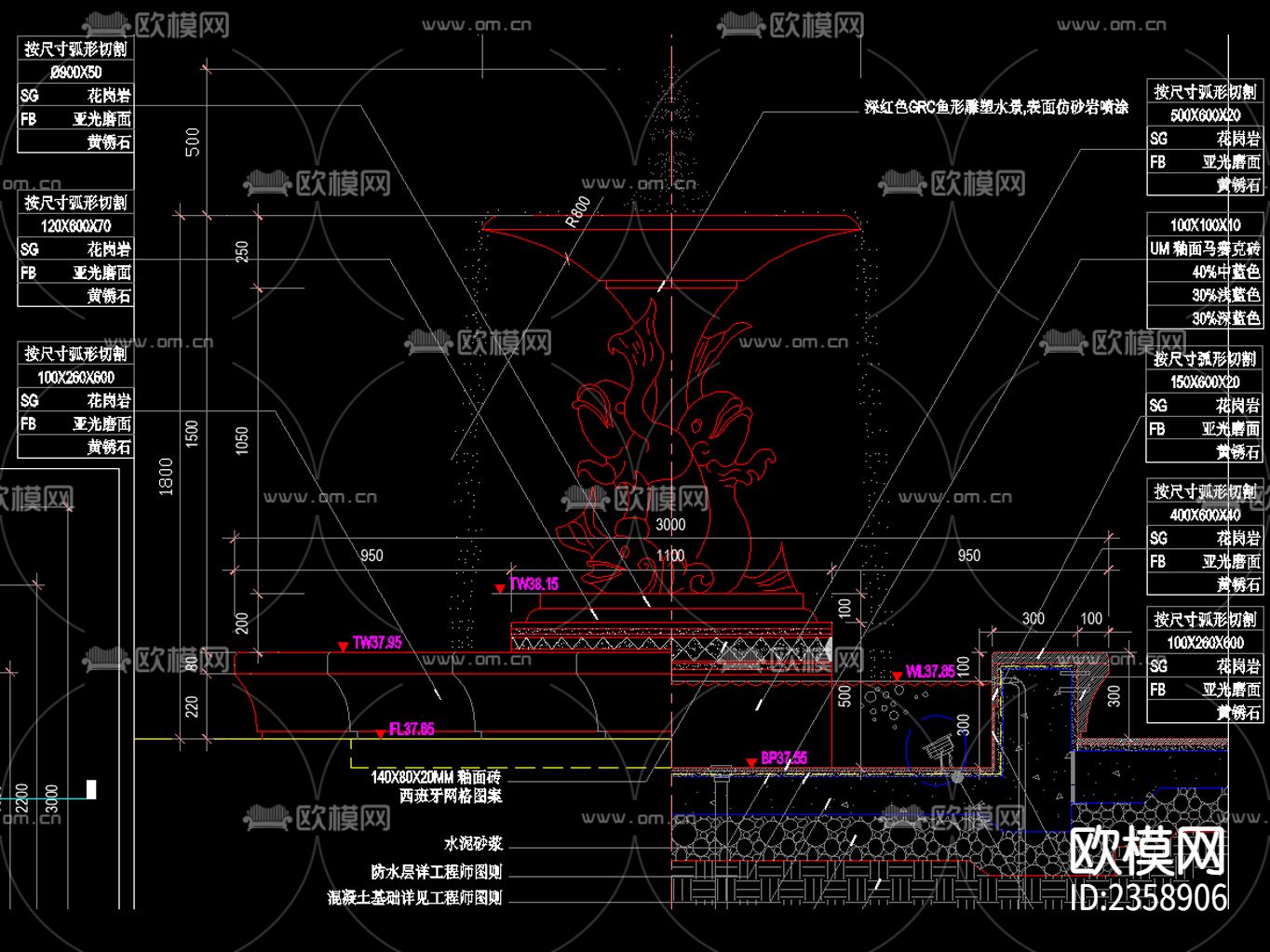 欧式古典 花钵流水 水景 CAD施工图下载（渲染图8）