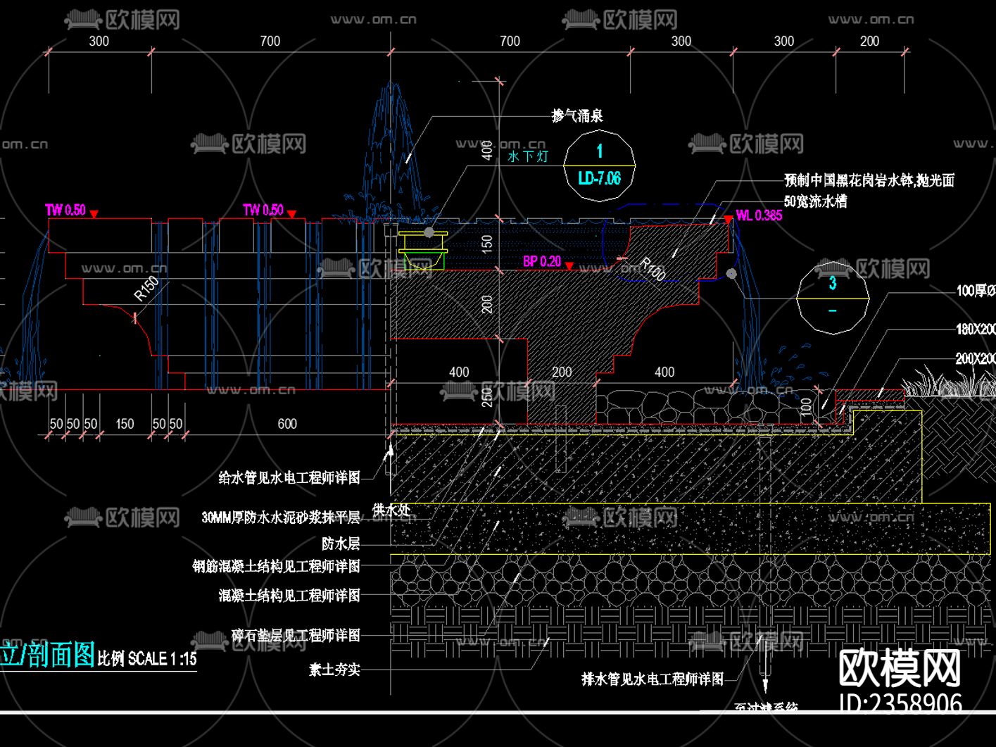 欧式古典 花钵流水 水景 CAD施工图下载（渲染图9）