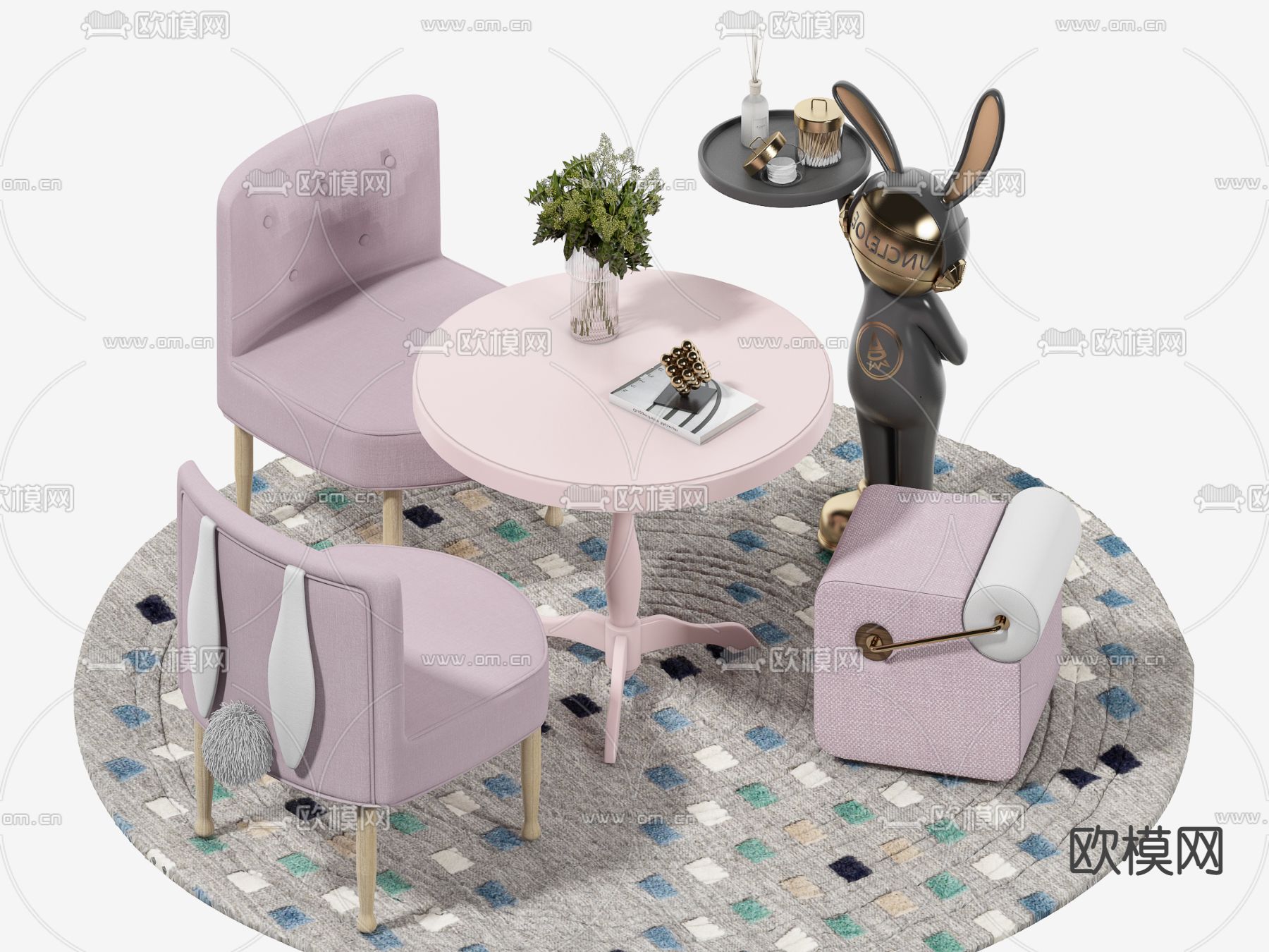 北欧休闲儿童桌椅3d模型下载