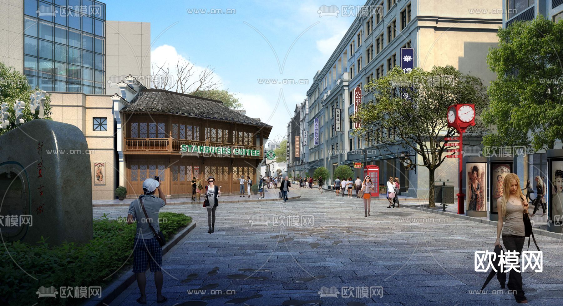 民国风商业街3d模型下载