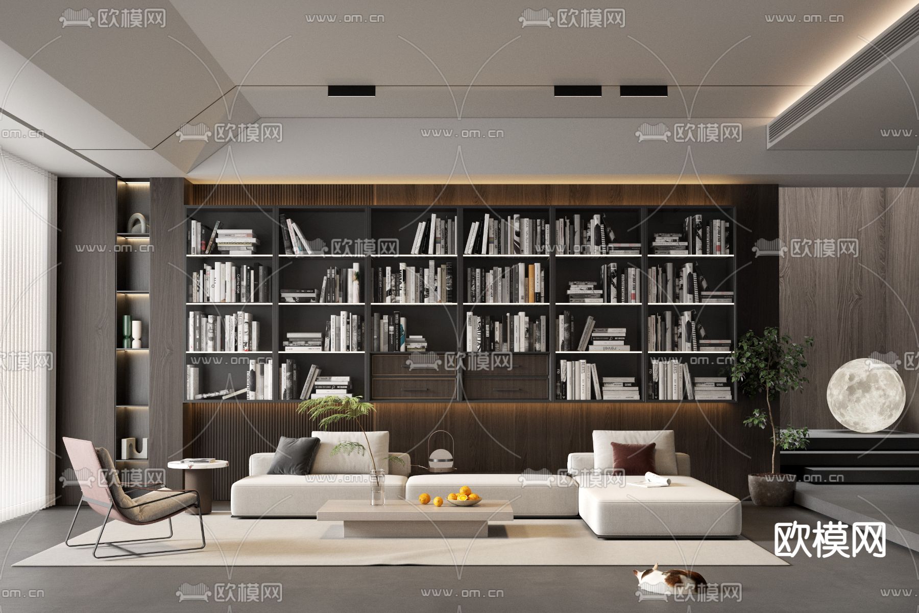 暗黑风客厅3d模型下载