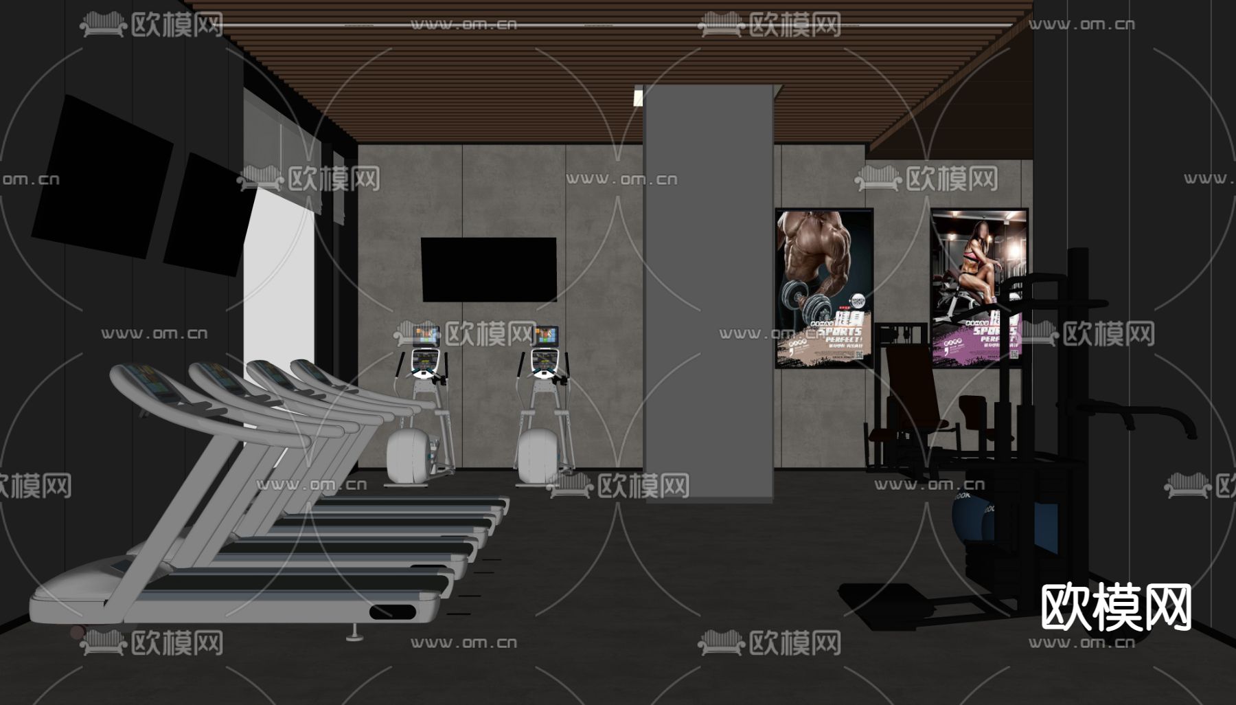 现代健身房su模型下载（渲染图2）