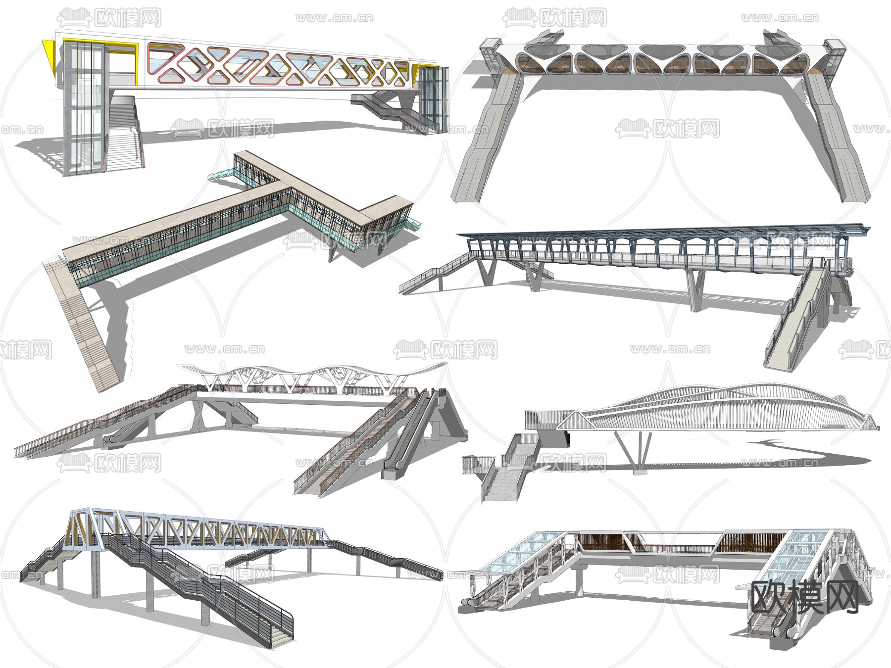天桥 人行天桥 人行过街天桥 景观桥su模型下载_ID12187045_sketchup模型下载-欧模网