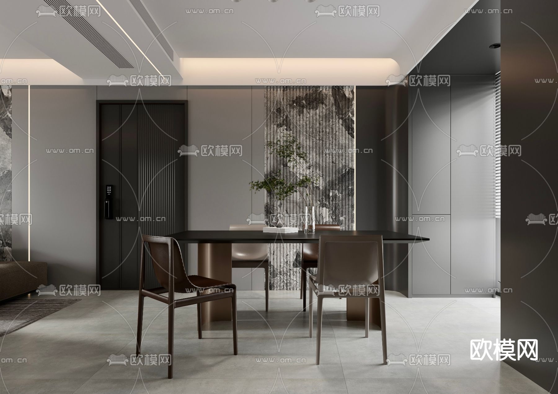 高级灰客餐厅3d模型下载（渲染图2）