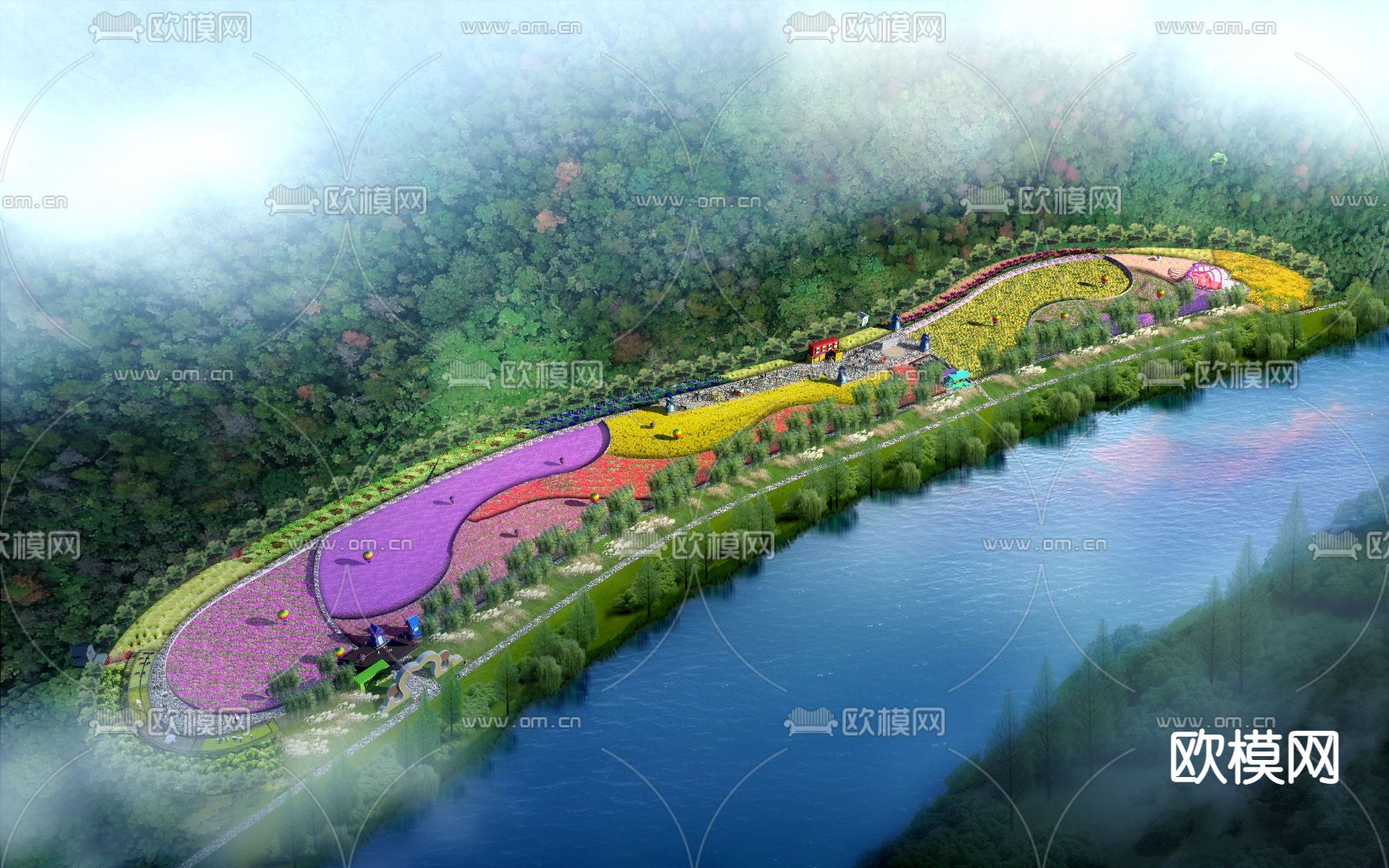 现代园林景观鸟瞰psd下载