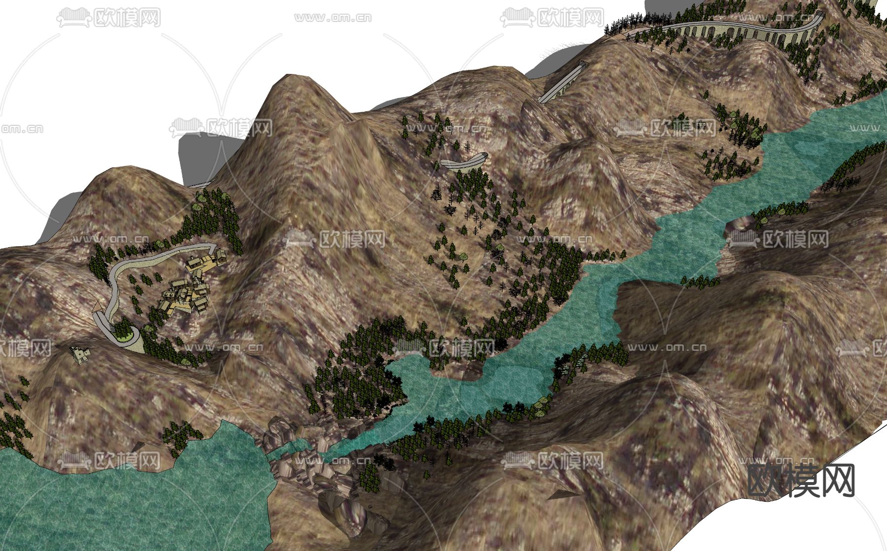 现代山谷河流地形su模型下载（渲染图3）