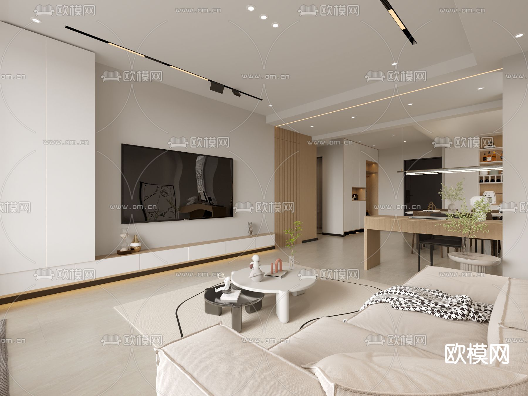 现代客餐厅3d模型下载（渲染图2）