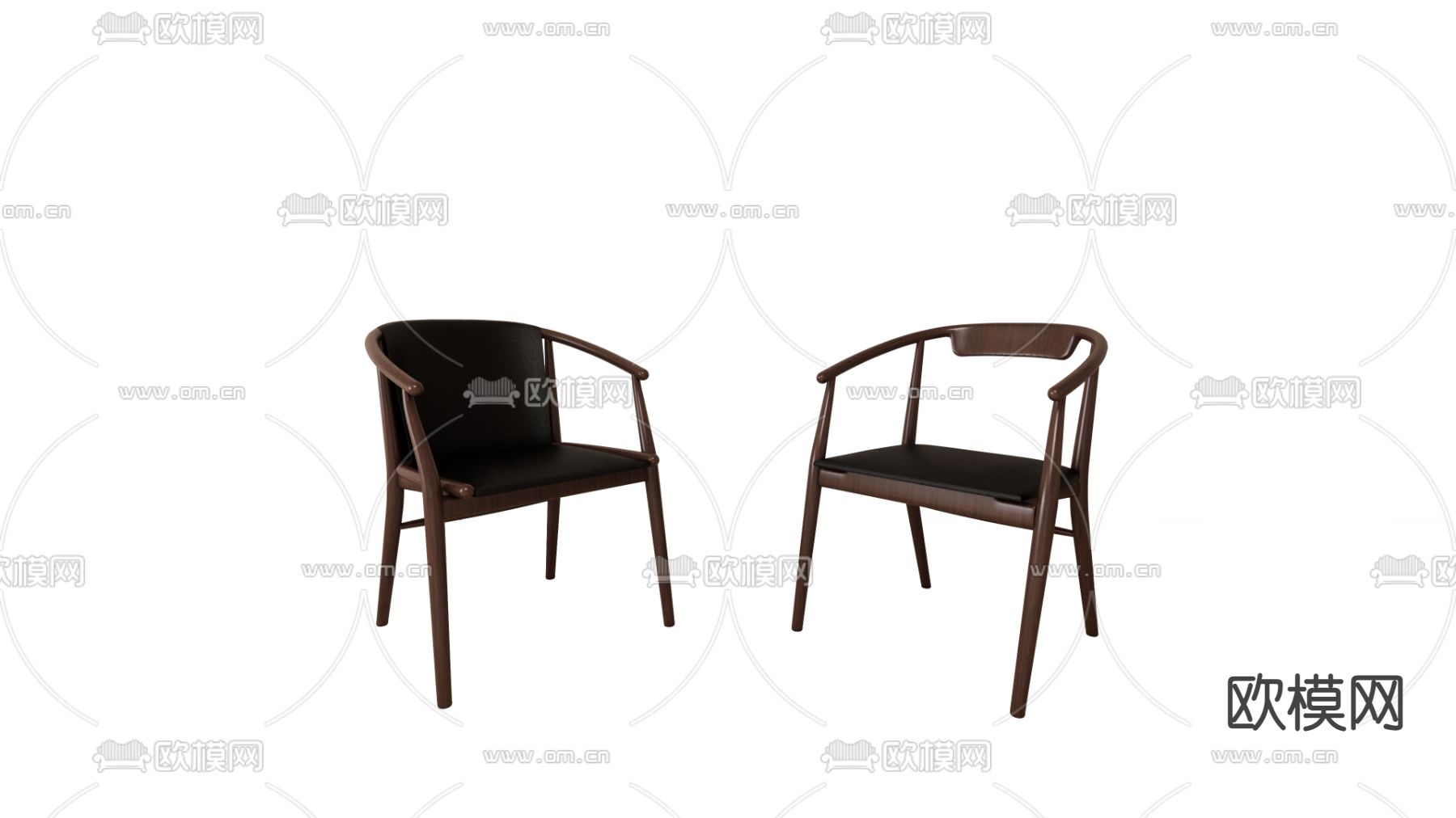 新中式休闲椅子 圈背椅su模型下载（渲染图2）