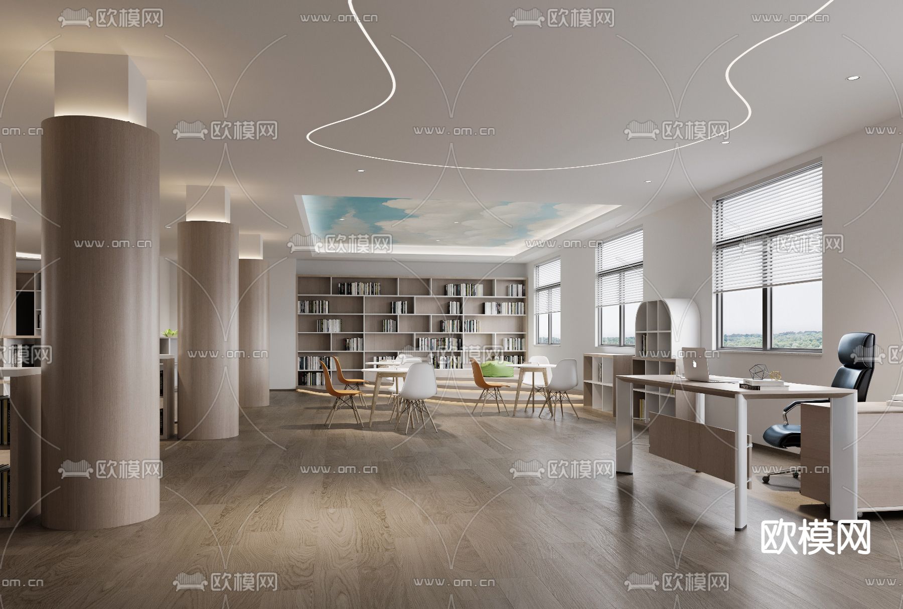 现代图书馆3d模型下载（渲染图2）