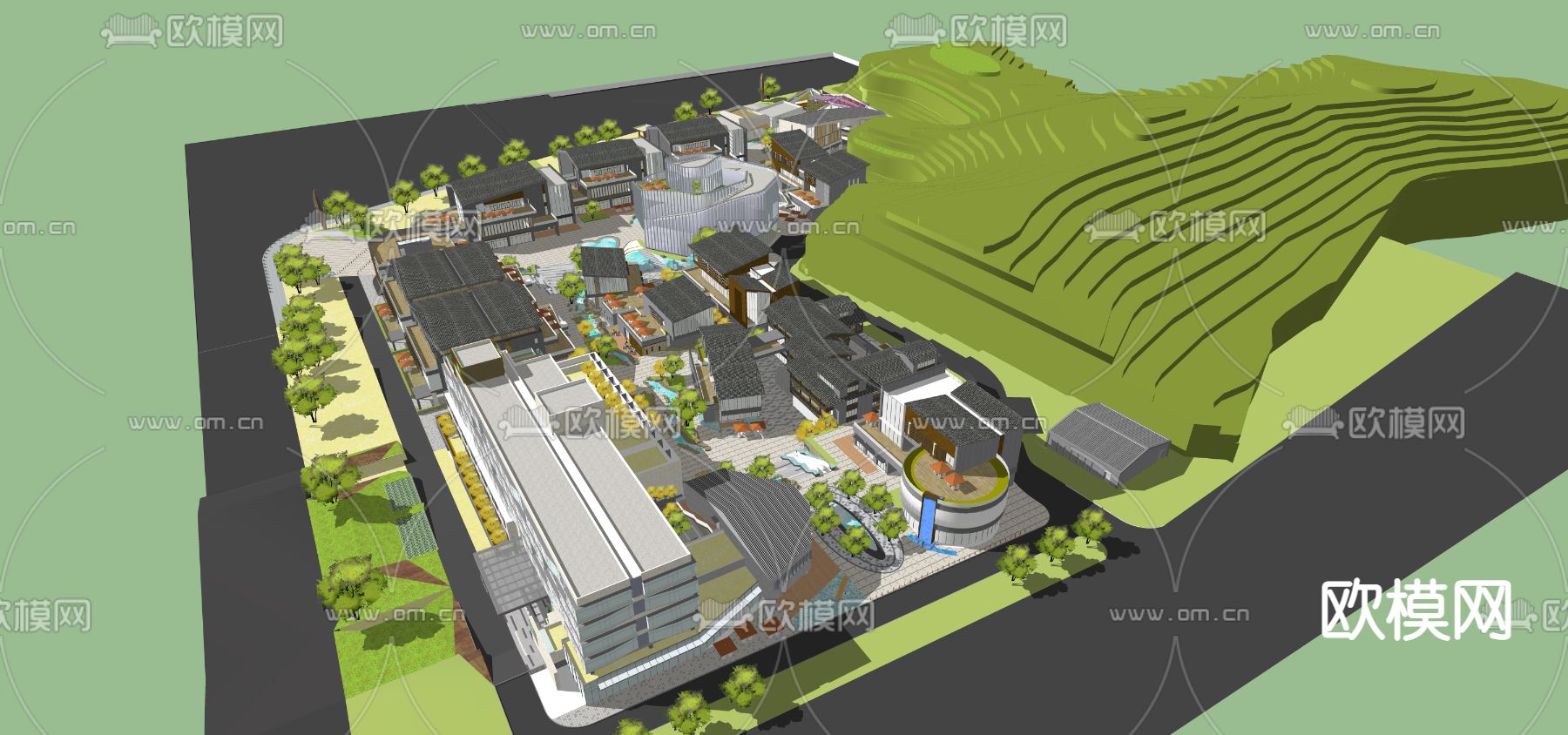 现代商业街su模型下载（渲染图3）