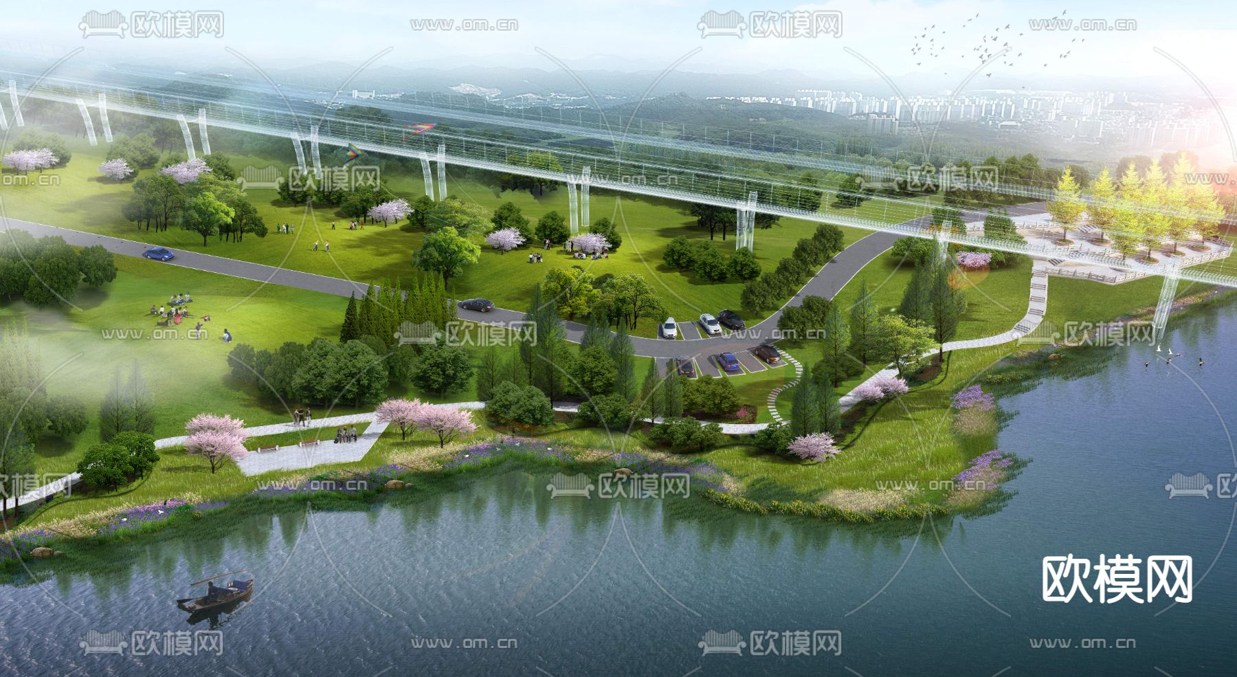 现代湿地园林鸟瞰psd下载