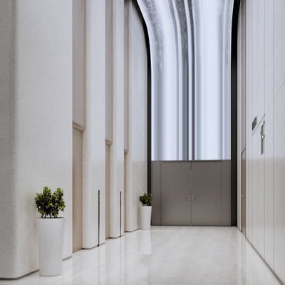  现代办公楼电梯厅su模型 