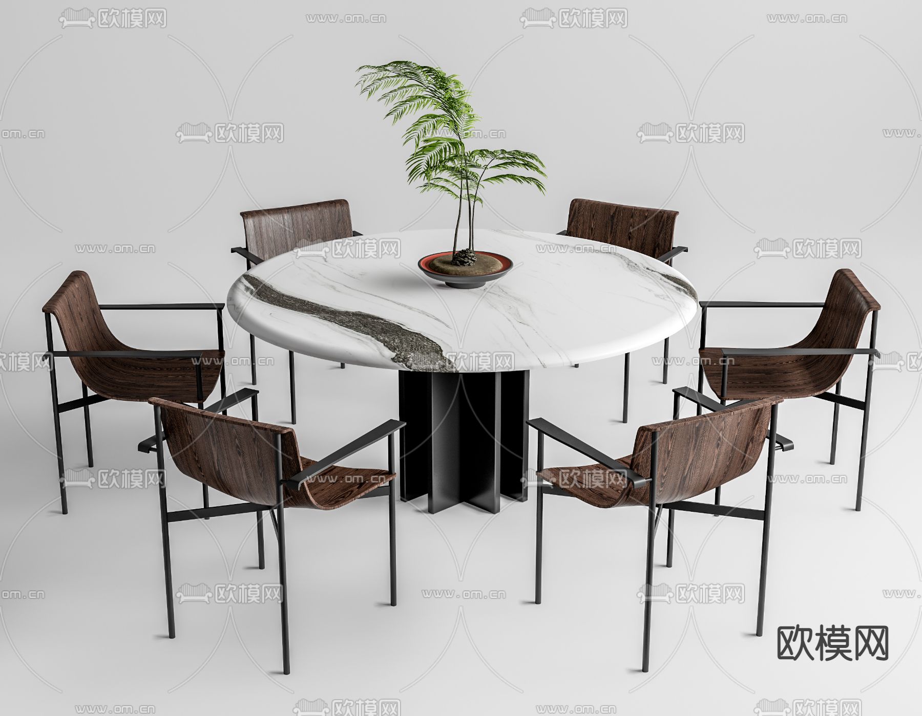 新中式圆形餐桌椅su模型下载（渲染图1）