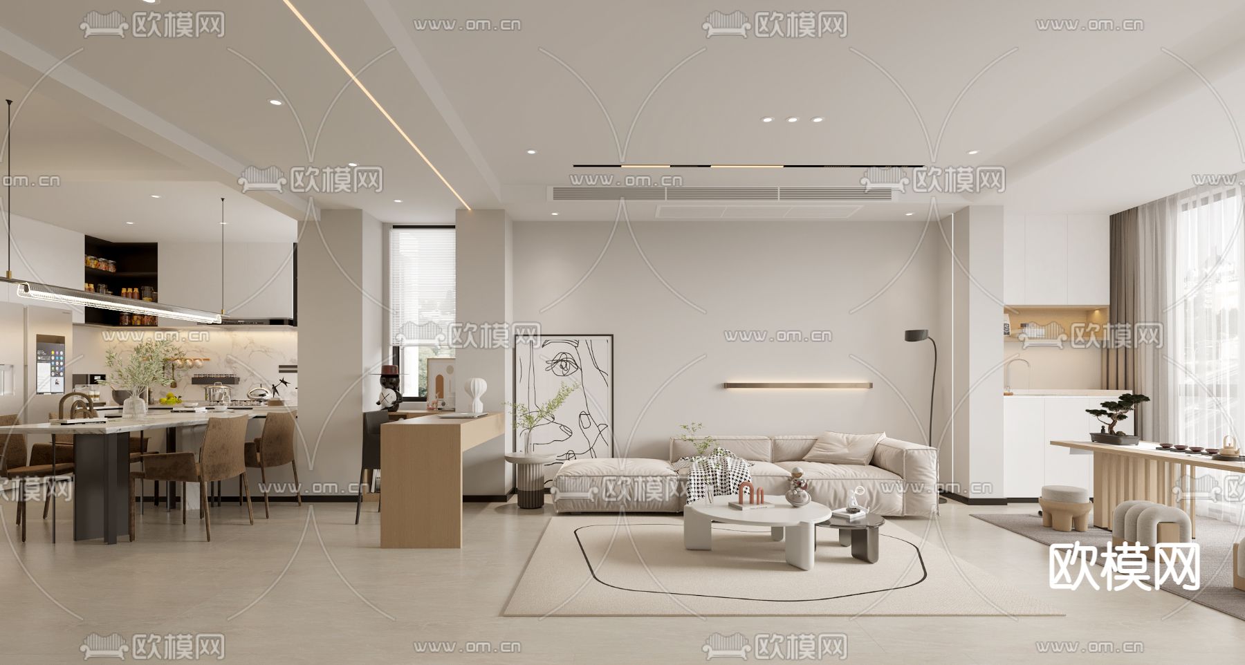 现代客餐厅3d模型下载（渲染图1）