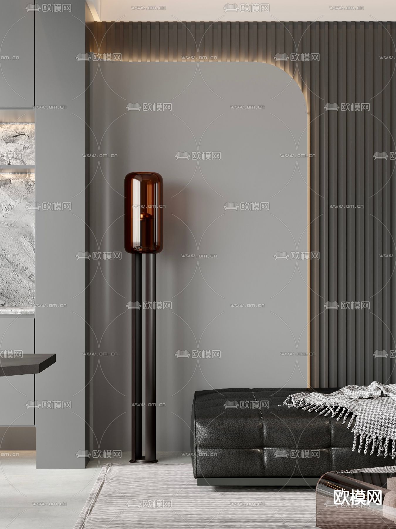 高级灰客餐厅3d模型下载（渲染图4）