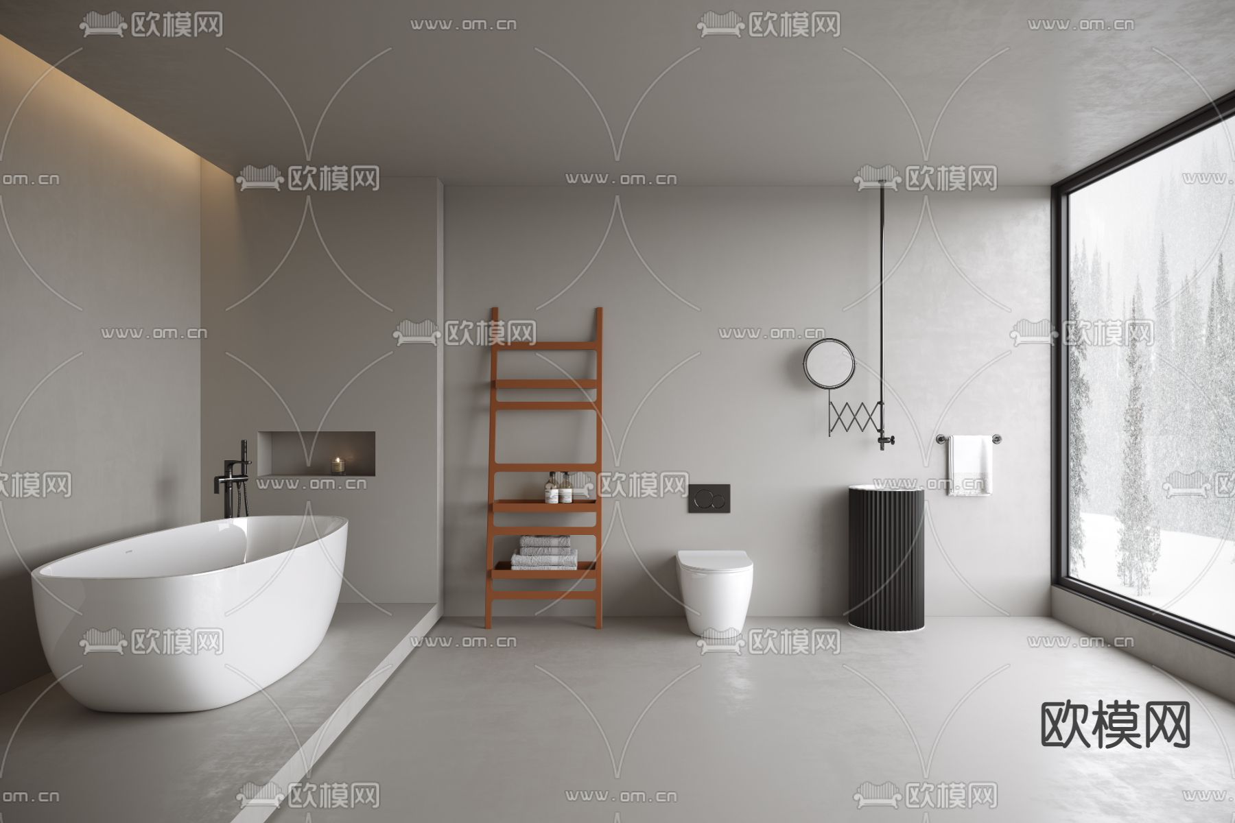 高级灰浴室 卫生间su模型下载（渲染图1）