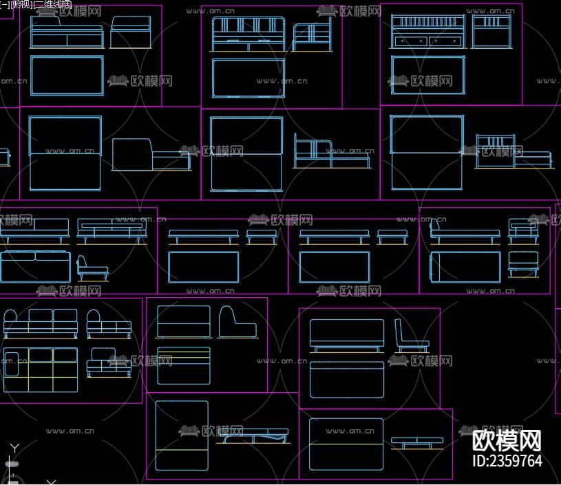 沙发床cad图库下载（渲染图5）