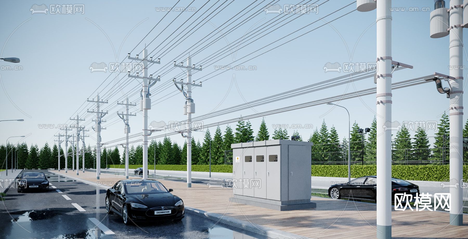 电线杆 高压电线 电塔3d模型下载