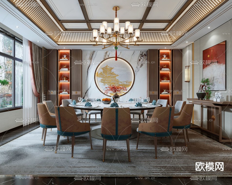 中餐厅包间 包厢 包房3d模型下载_ID12190486_3dmax免费模型-欧模网