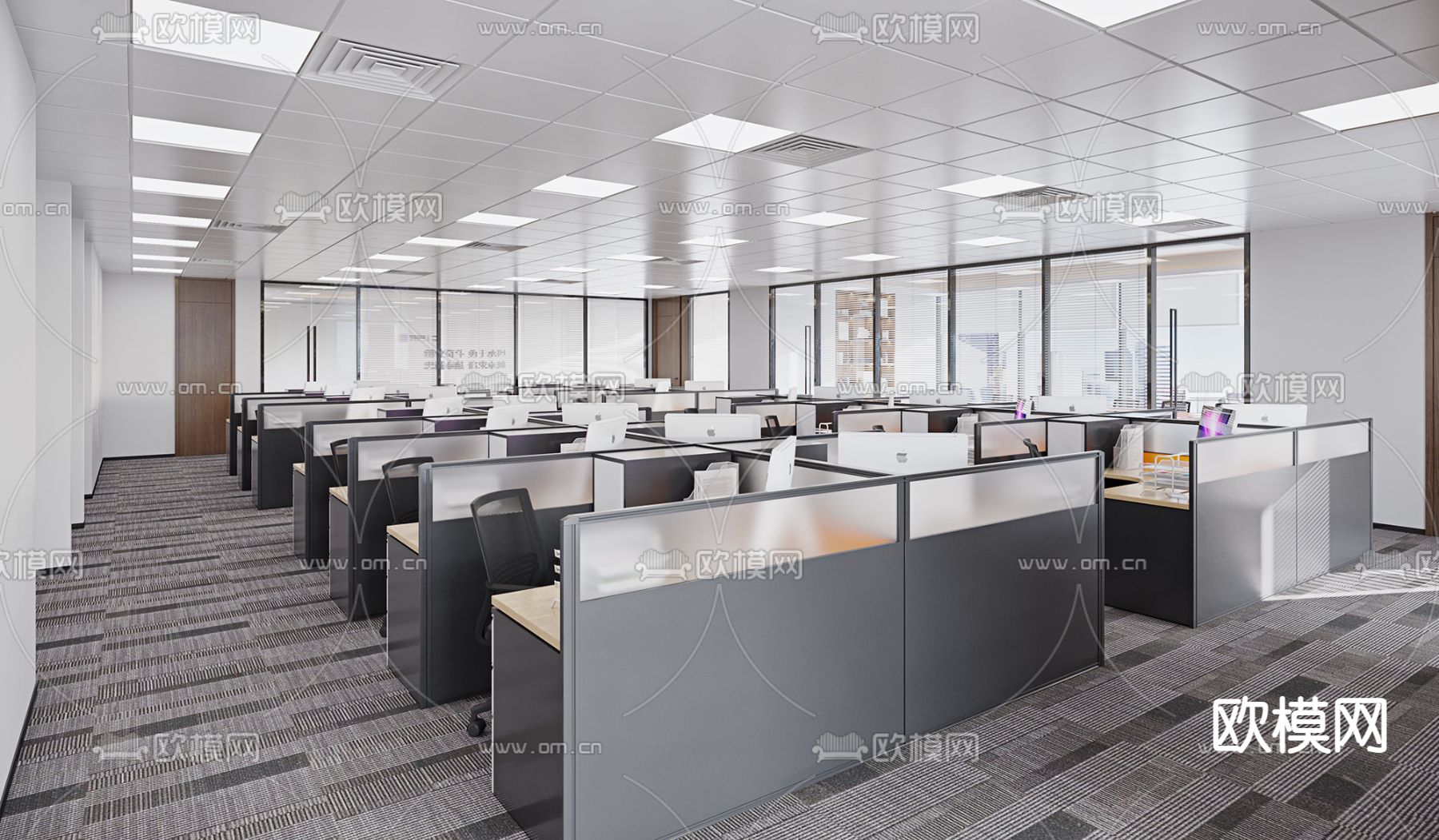 现代敞开式办公区su模型下载_ID12190556_sketchup模型下载-欧模网