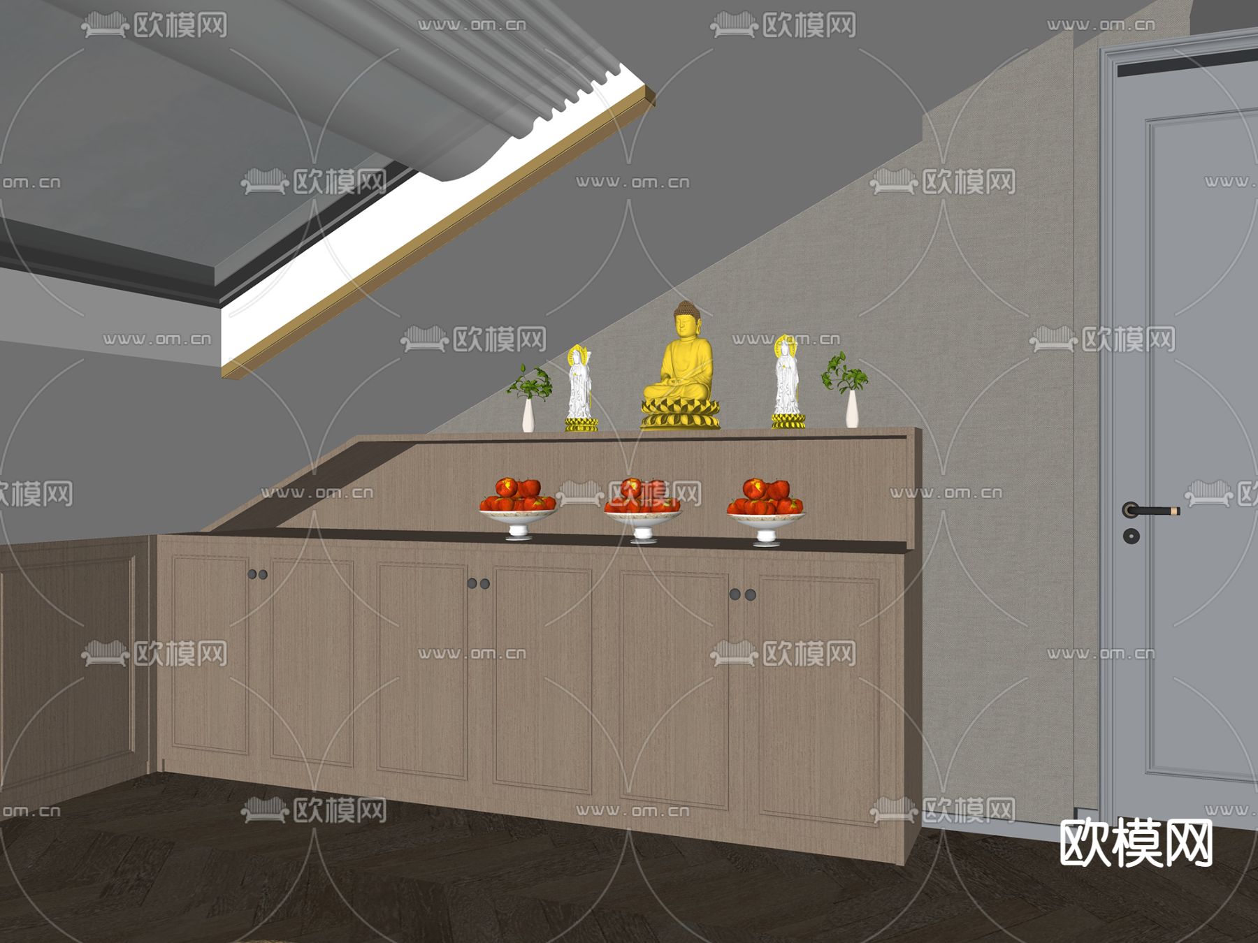 家居佛堂 禅房 阁楼su模型下载（渲染图2）