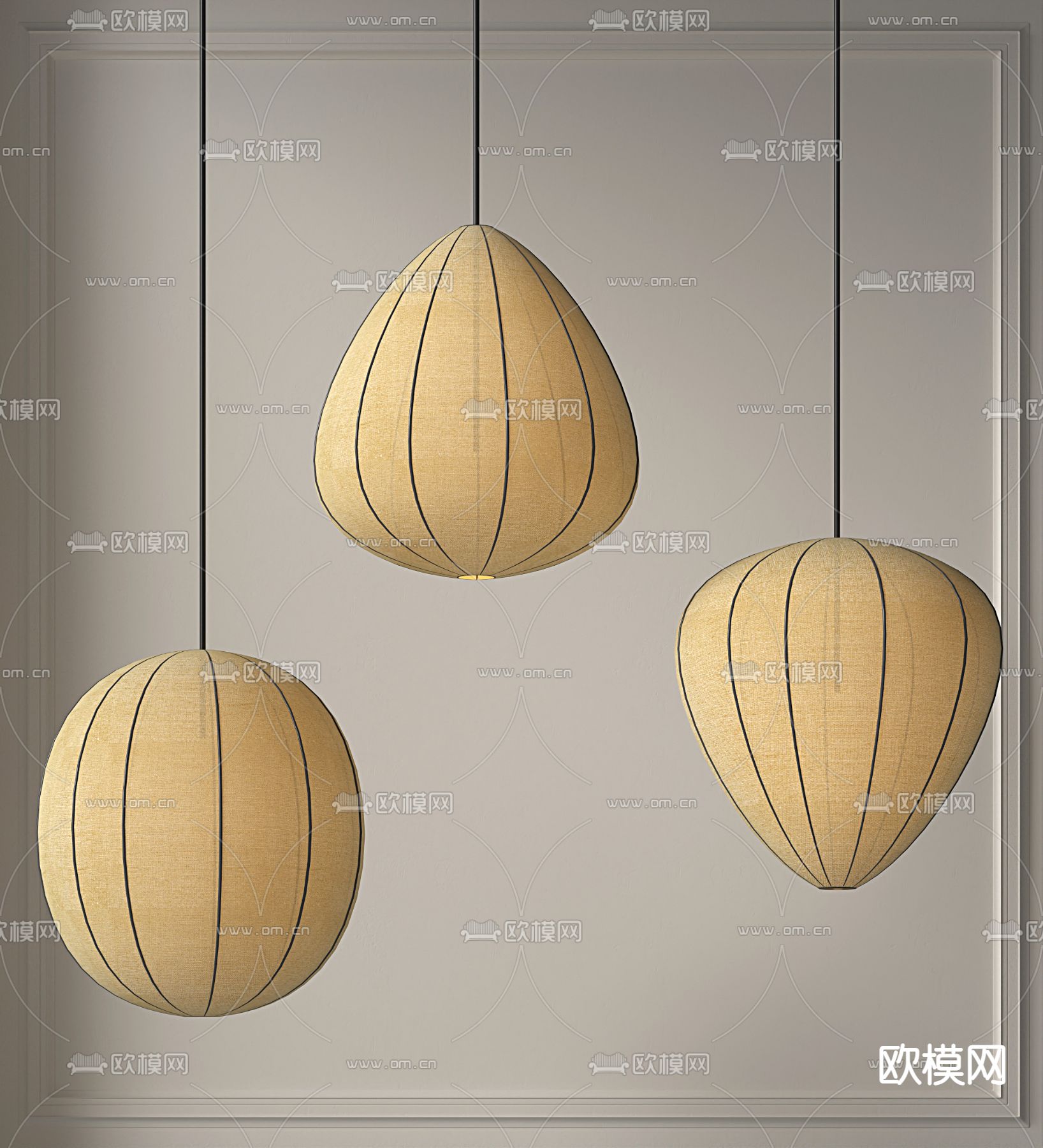 侘寂风灯笼吊灯su模型下载（渲染图1）