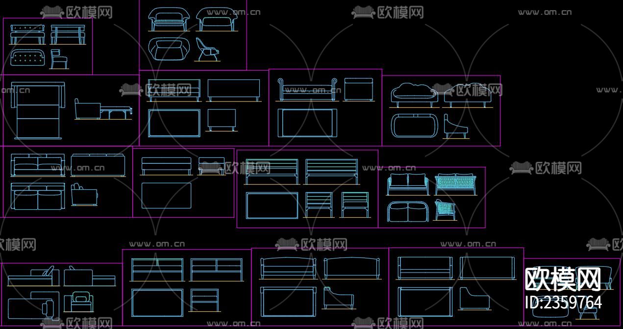 沙发床cad图库下载（渲染图6）