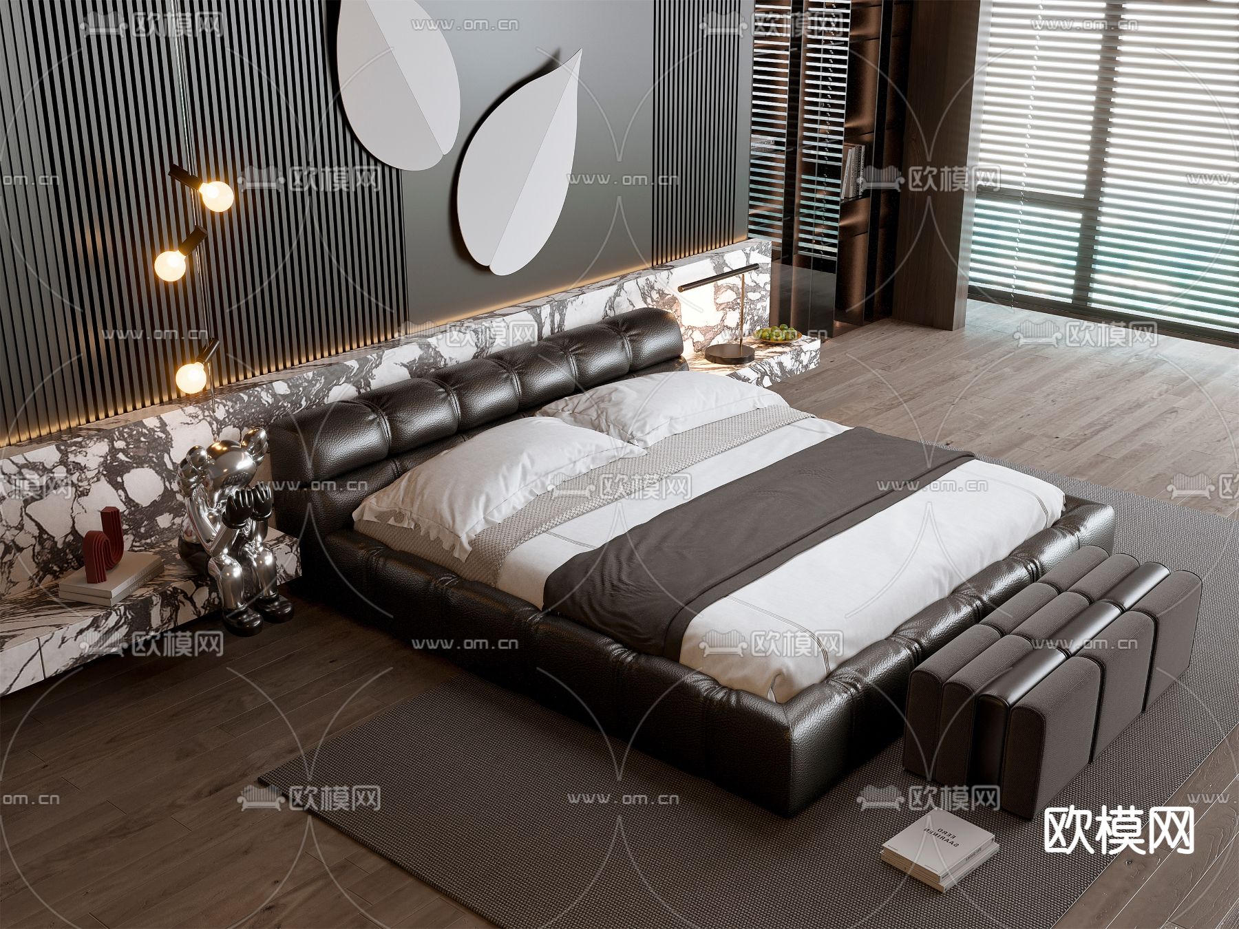 B&B ltalia 双人床3d模型下载（渲染图1）