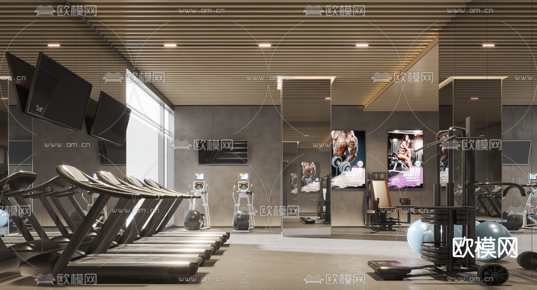 现代健身房su模型下载（渲染图1）