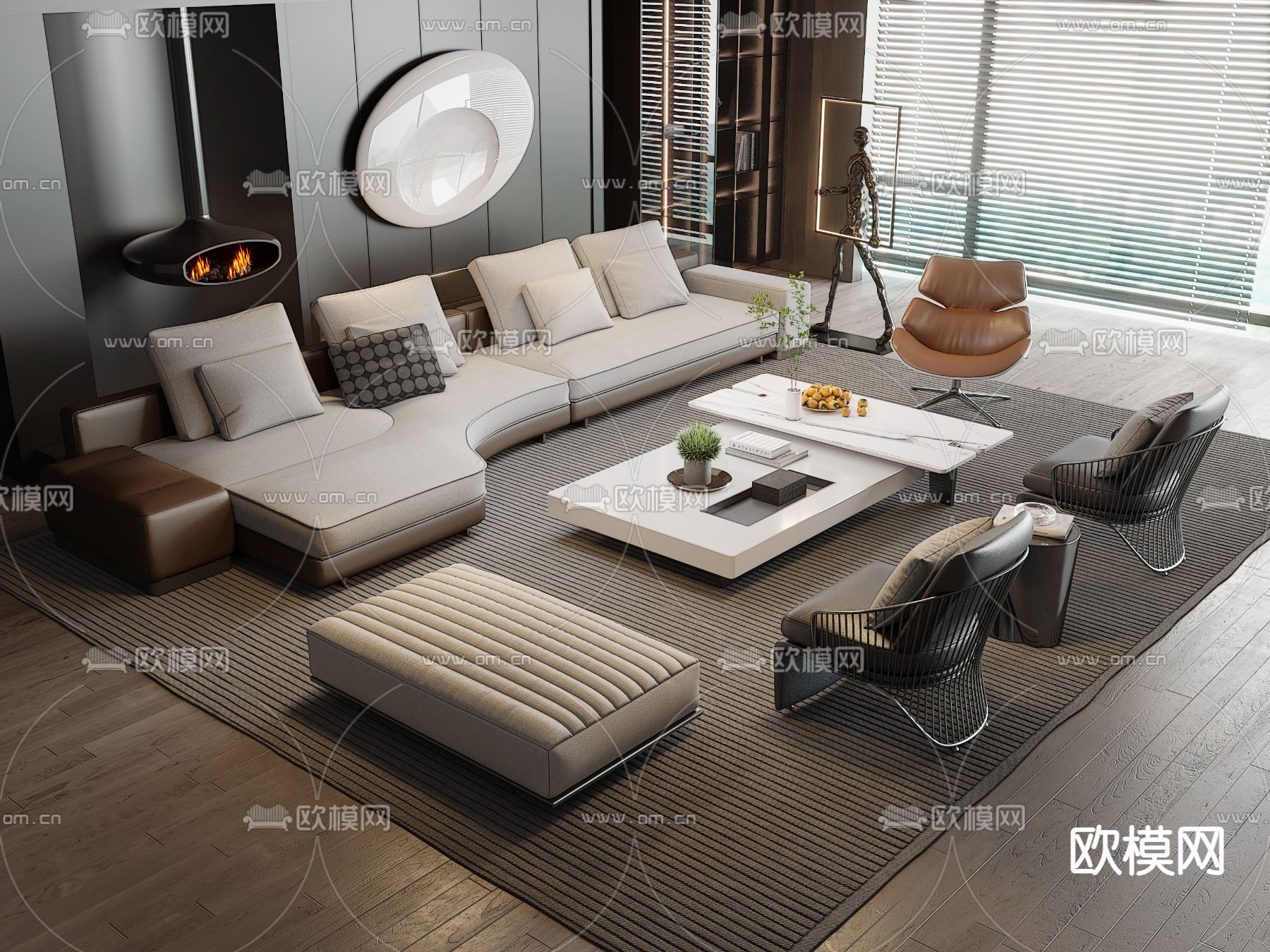 米洛提Minotti 转角沙发su模型下载_ID12191537_sketchup模型下载-欧模网