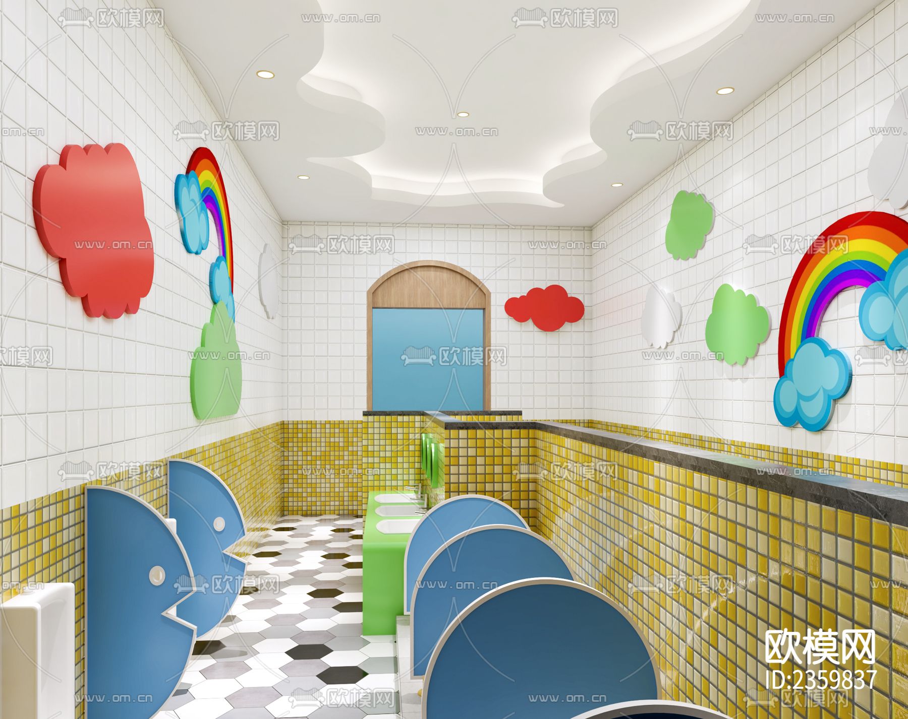 全套幼儿园cad施工图下载（渲染图3）