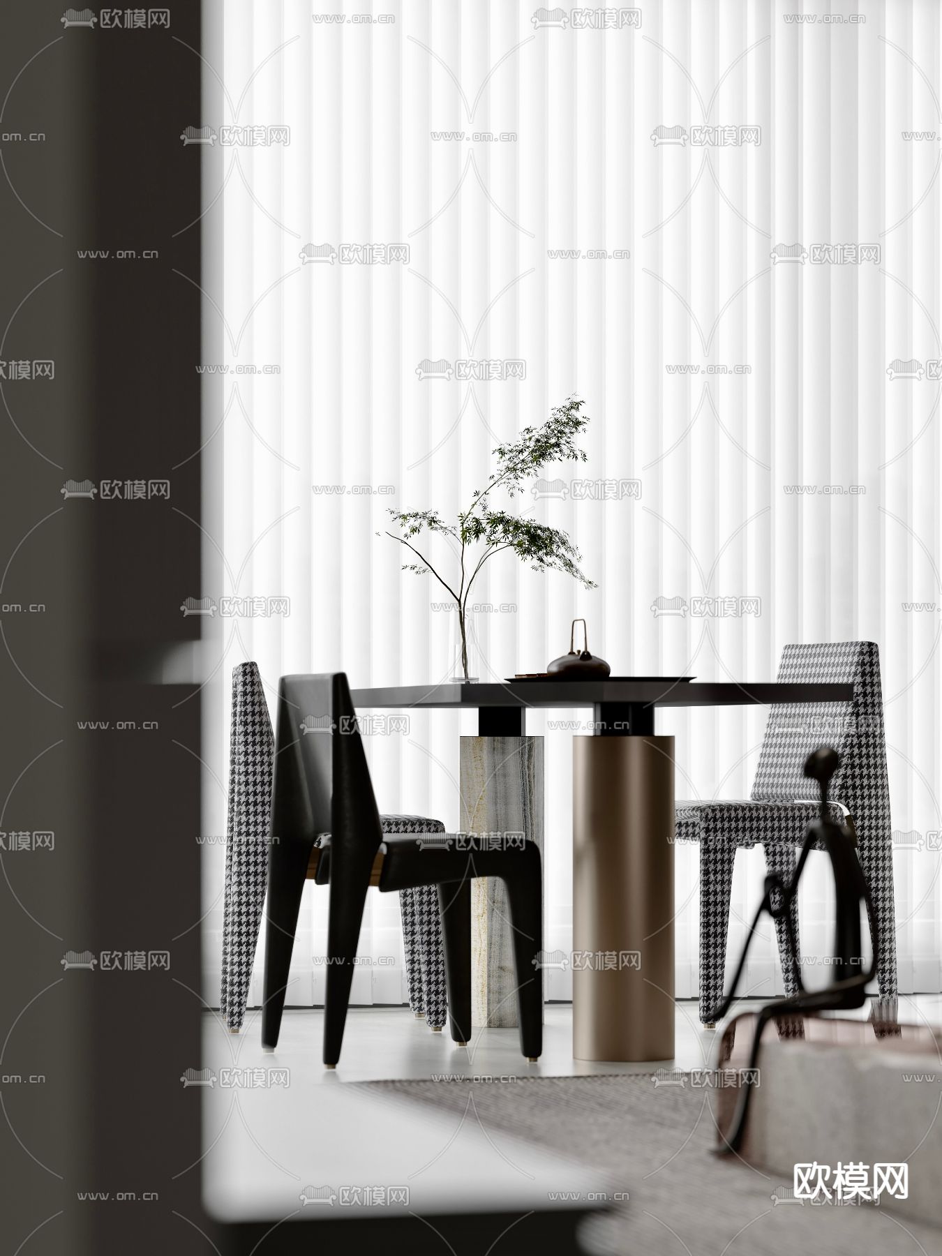 高级灰客餐厅3d模型下载（渲染图6）